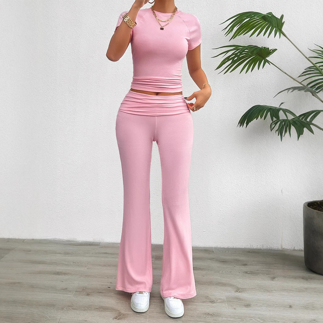 Yoga Style Set – Kurzarm-Shirt & Wide-Leg Hose Detailansicht – VYROX