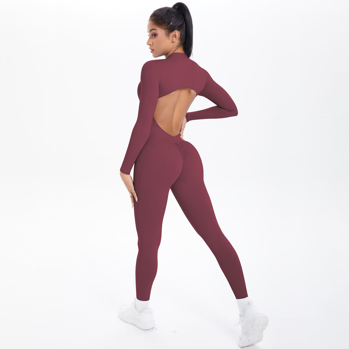 Halb-Reißverschluss-Yoga-Jumpsuit – Ansicht 4 – VYROX