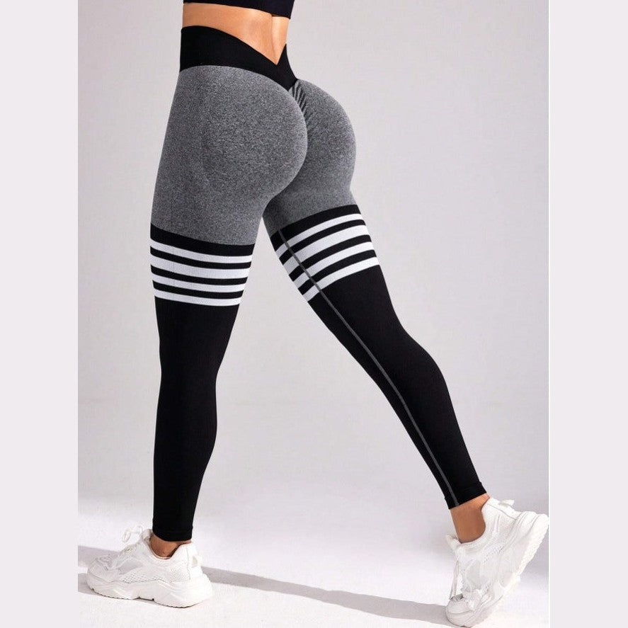 Nahtlose, gestreifte Fitnesshose mit hohem Bund – Ansicht 9 – VYROX