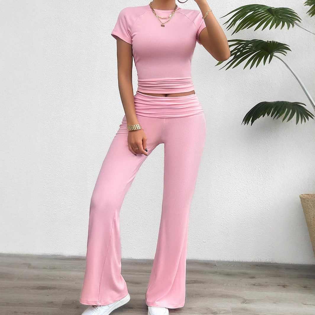 Yoga Style Set – Kurzarm-Shirt & Wide-Leg Hose Produktbild – VYROX