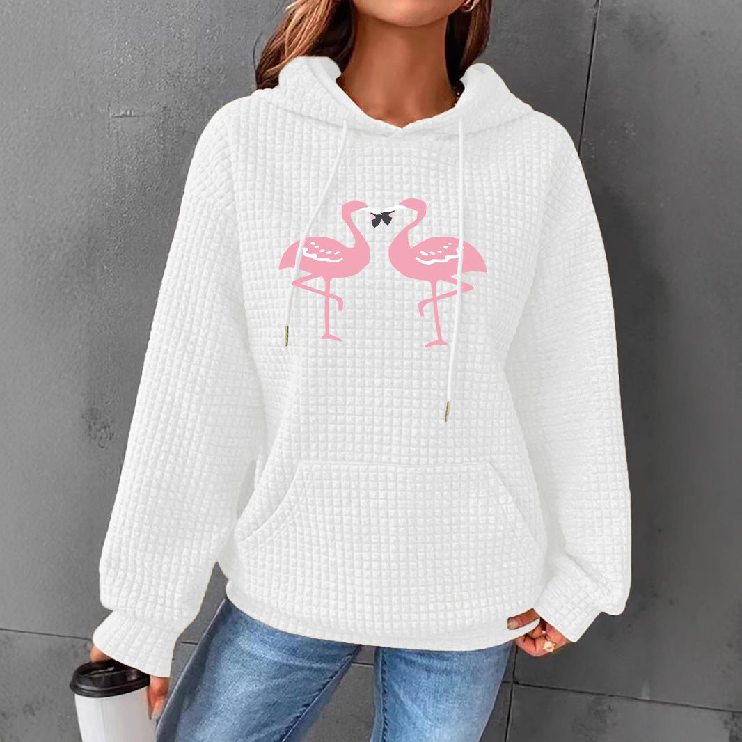 Waffle Hoodie mit Flamingo-Print Produktbild – VYROX