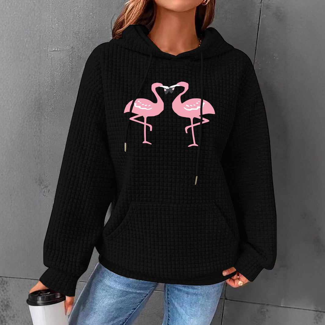 Waffle Hoodie mit Flamingo-Print Detailansicht – VYROX