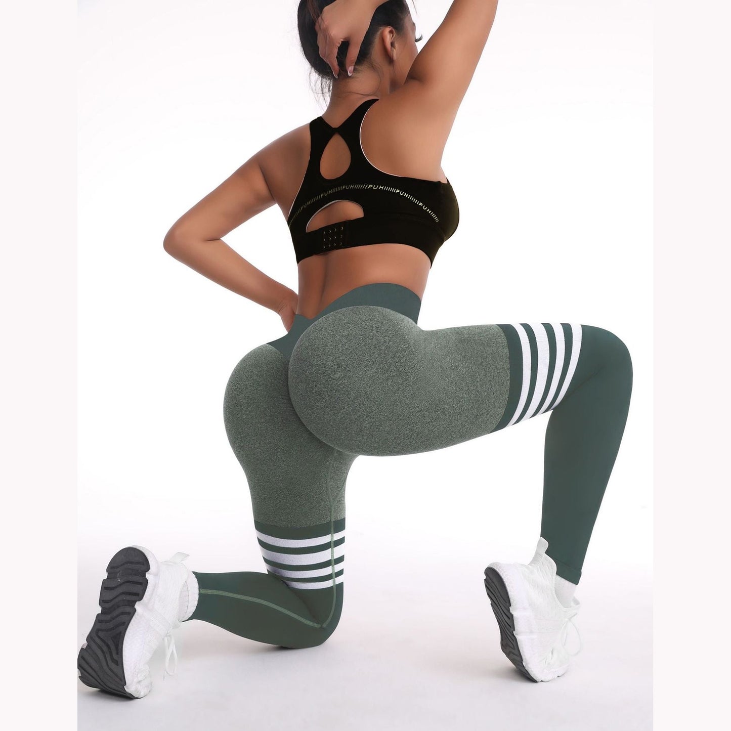 Nahtlose, gestreifte Fitnesshose mit hohem Bund – Ansicht 15 – VYROX