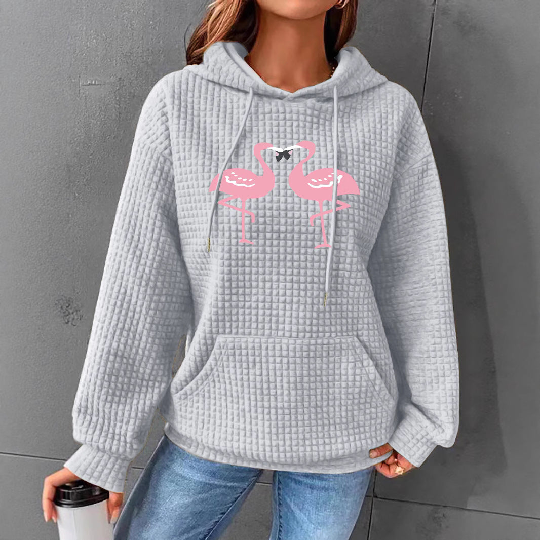 Waffle Hoodie mit Flamingo-Print – Ansicht 4 – VYROX