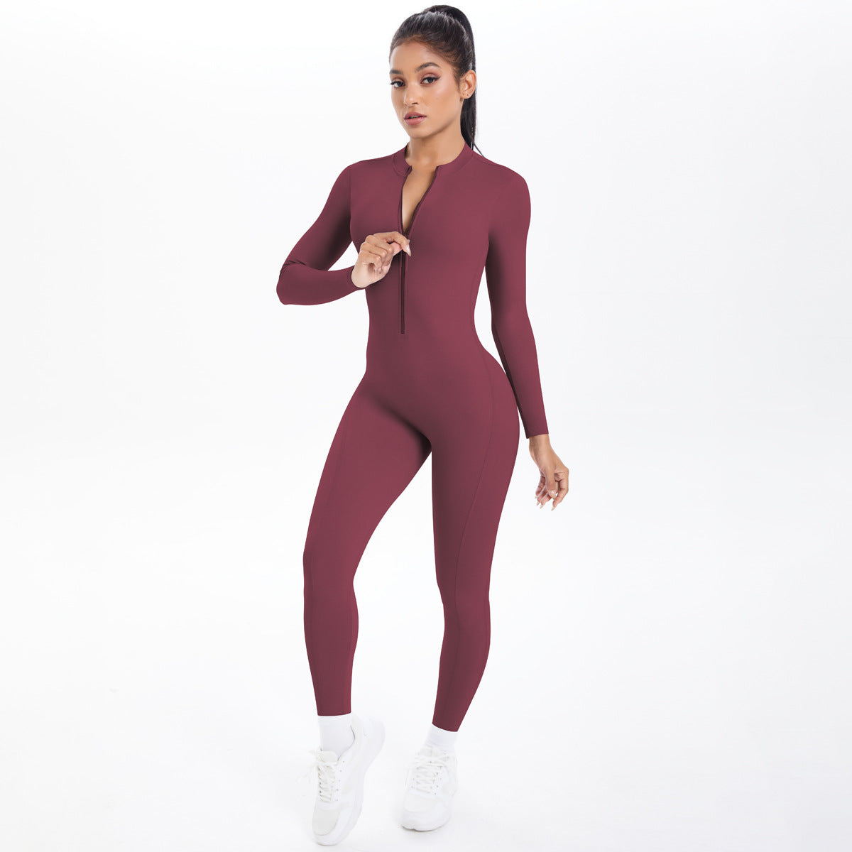 Halb-Reißverschluss-Yoga-Jumpsuit Detailansicht – VYROX
