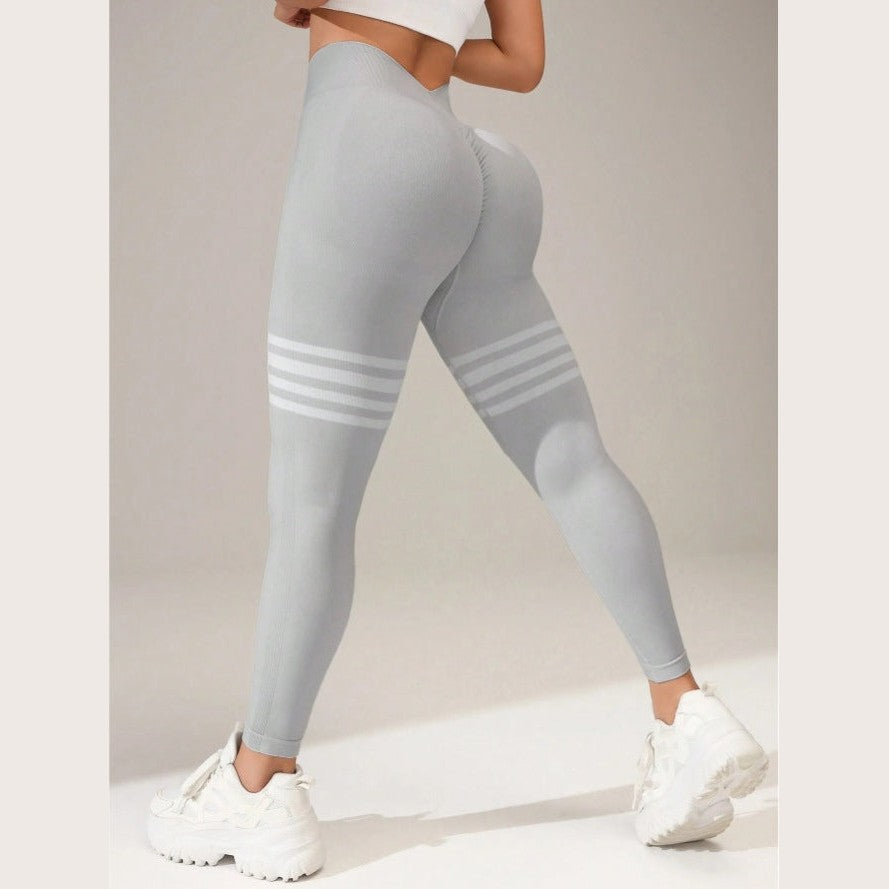 Nahtlose, gestreifte Fitnesshose mit hohem Bund – Ansicht 10 – VYROX