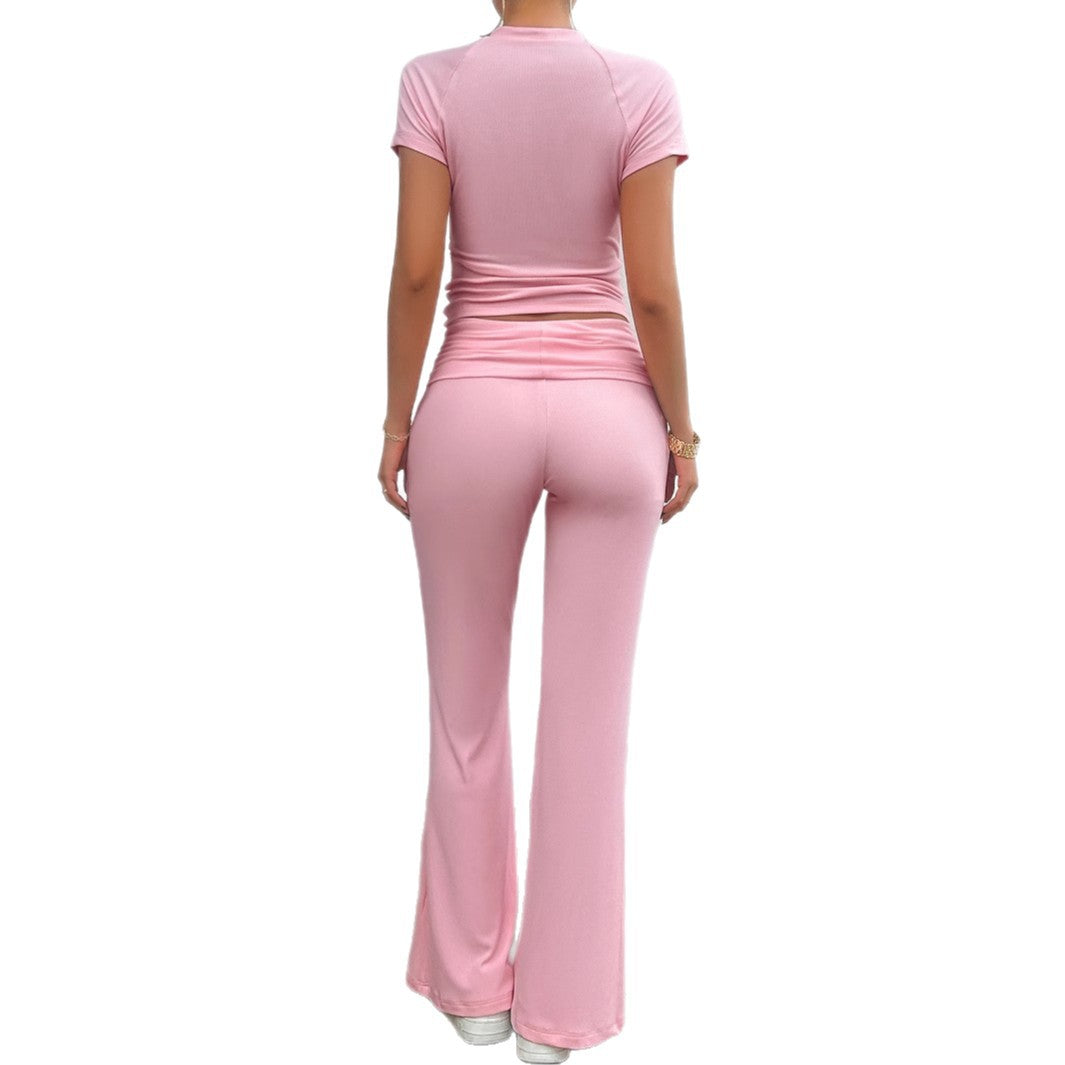 Yoga Style Set – Kurzarm-Shirt & Wide-Leg Hose – VYROX Fitnesswear